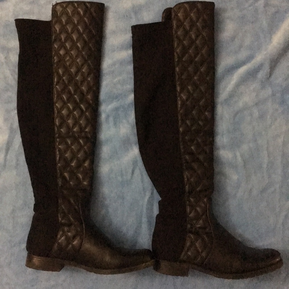 Knee High Black Patterned Boots